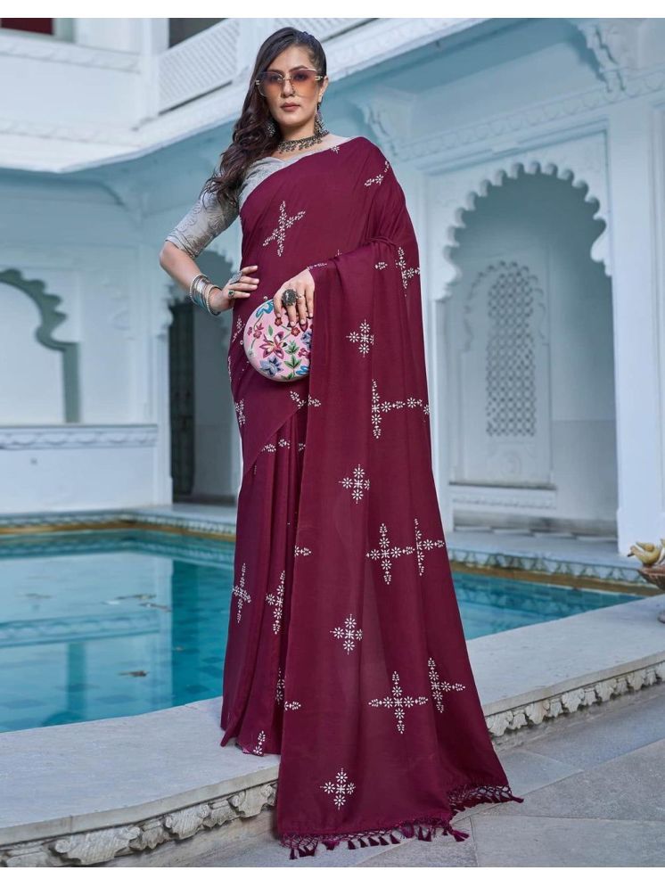     			Apnisha Pack of 1 Silk Blend Printed Saree With Blouse Piece ( Wine )