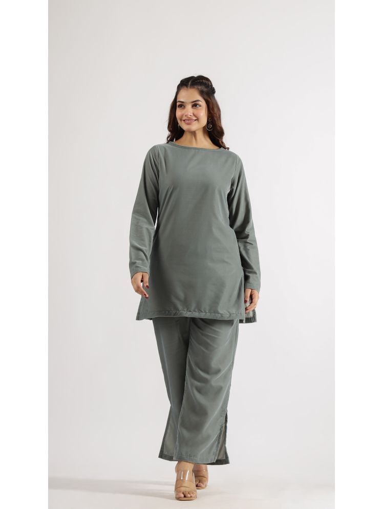     			Label Flavia Grey Solid Pant Top Set