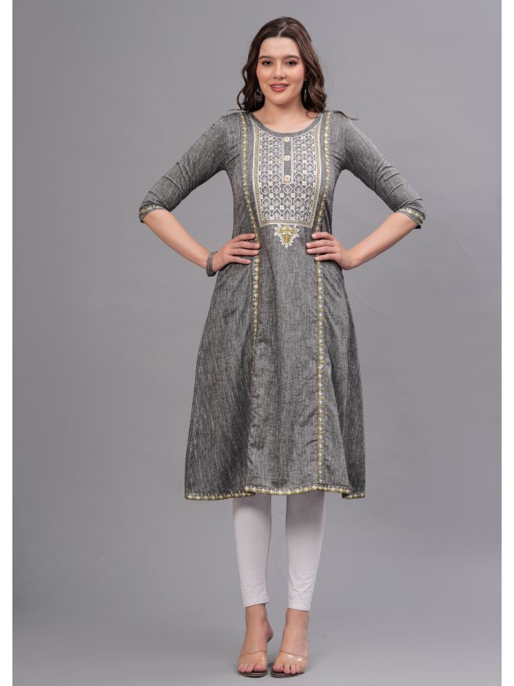     			MAUKA Pack of 1 Cotton Embroidered A-line Women's Kurti - ( Grey )