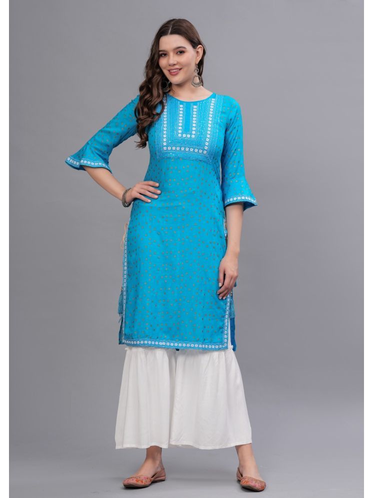     			MAUKA Rayon Embellished Kurti With Sharara And Gharara Women's Stitched Salwar Suit - Blue ( Pack of 1 )