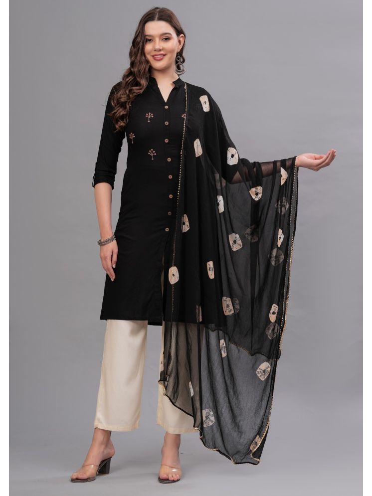     			MAUKA Rayon Embellished Kurti With Palazzo Women's Stitched Salwar Suit - Black ( Pack of 1 )