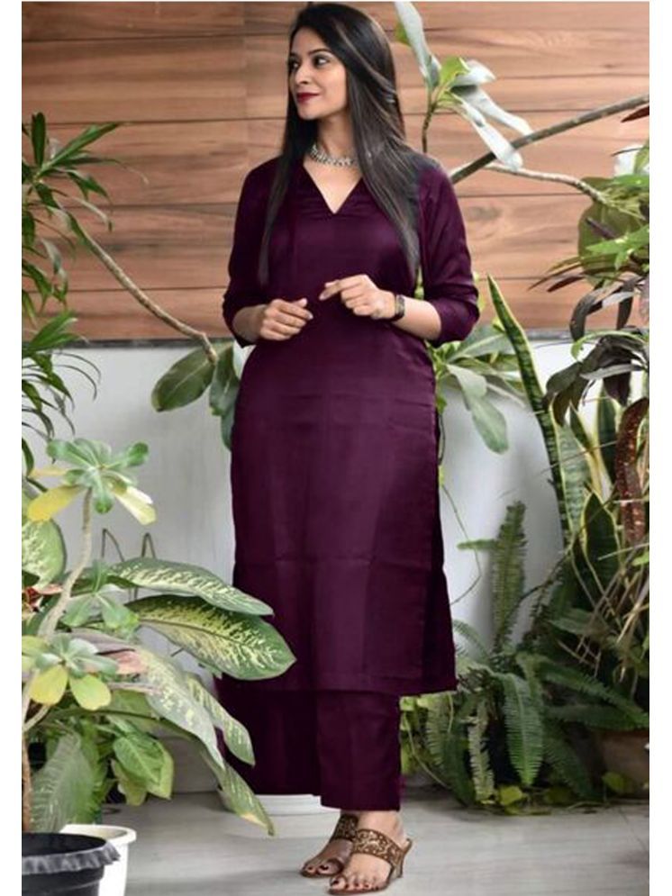     			Nirja Fab Rayon Solid Kurti With Pants Women's Stitched Salwar Suit - Wine ( Pack of 1 )