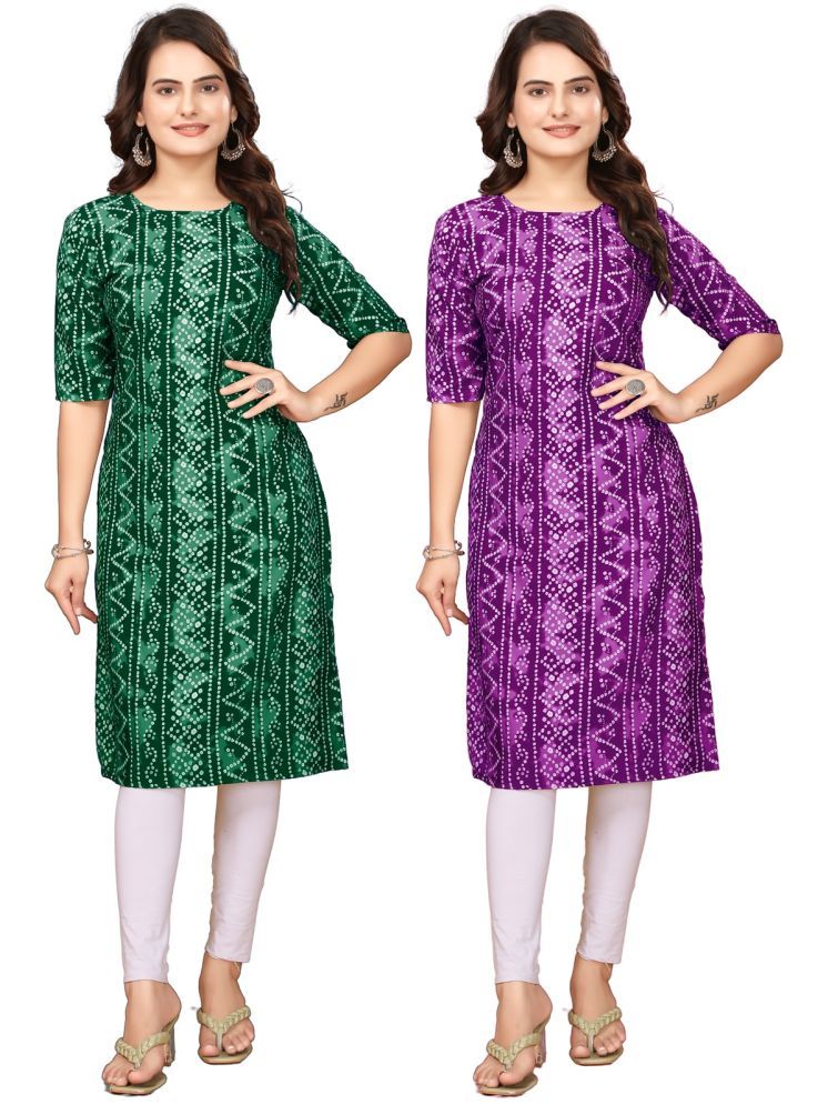     			PEAFOWL INCORPORATION Pack of 2 Crepe Printed Straight Women's Kurti - ( Green,Purple )