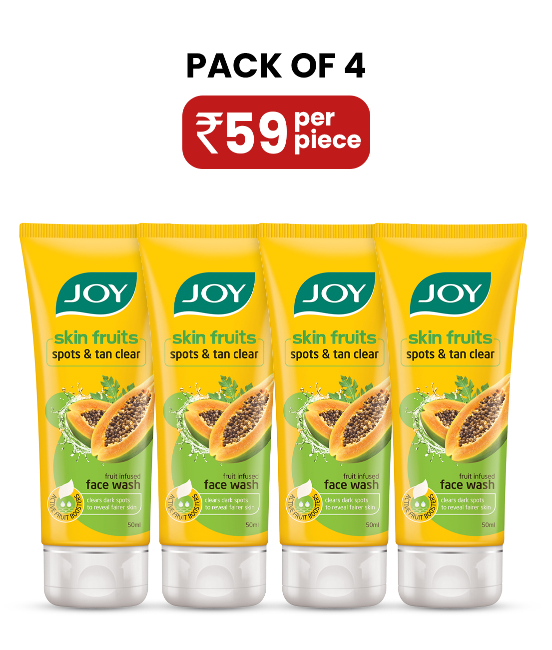     			Joy Skin Fruits Spots & Tan Clear Papaya Face Wash (50ml X 4)