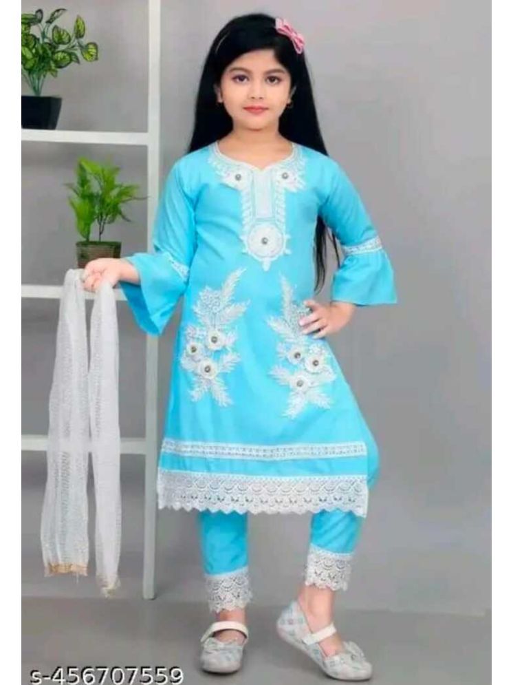     			SM glob Girls Cotton Blend Anarkali Suit Set ( Pack of 1 , Sky Blue )