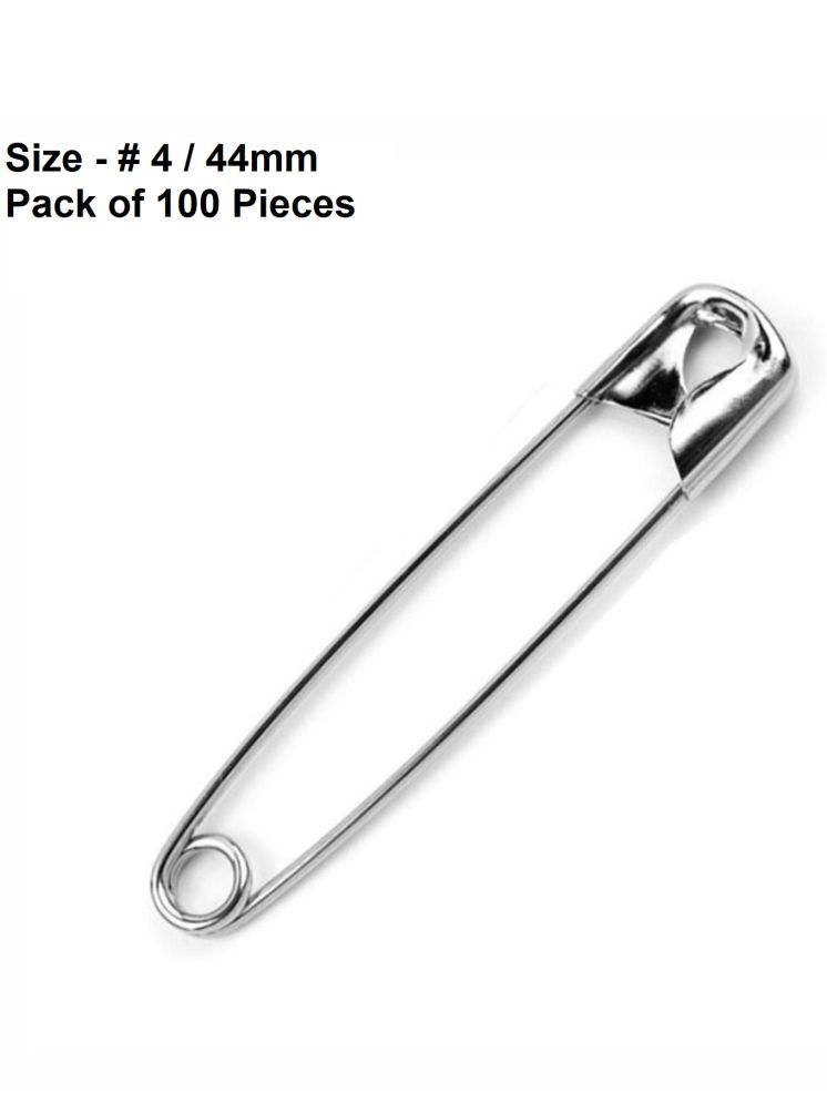     			Snapin Safety Pins - Made in Japan with Strong Nickel Plated Steel, Rust Resistant, Heavy Duty Variety Pack, Perfect for Clothes, Crafts, & Sewing, (100 Pins of Size # 4 / 44mm) - Pack of 100 Pieces