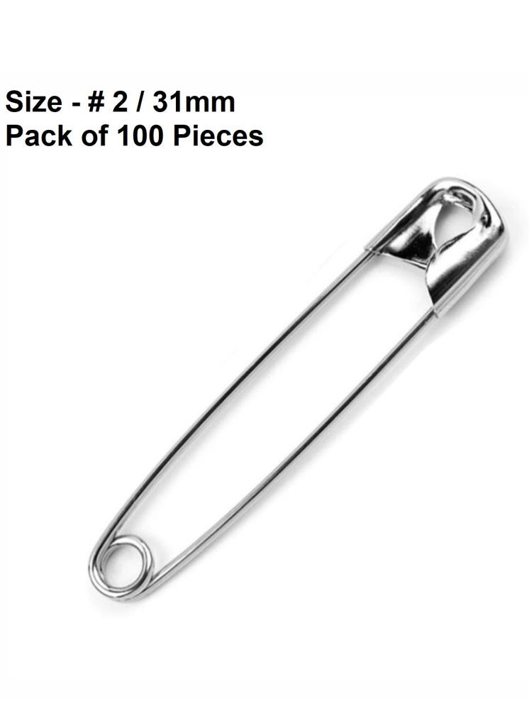     			Snapin Safety Pins - Made in Japan with Strong Nickel Plated Steel, Rust Resistant, Heavy Duty Variety Pack, Perfect for Clothes, Crafts, & Sewing, (100 Pins of Size # 2 / 31mm) - Pack of 100 Pieces