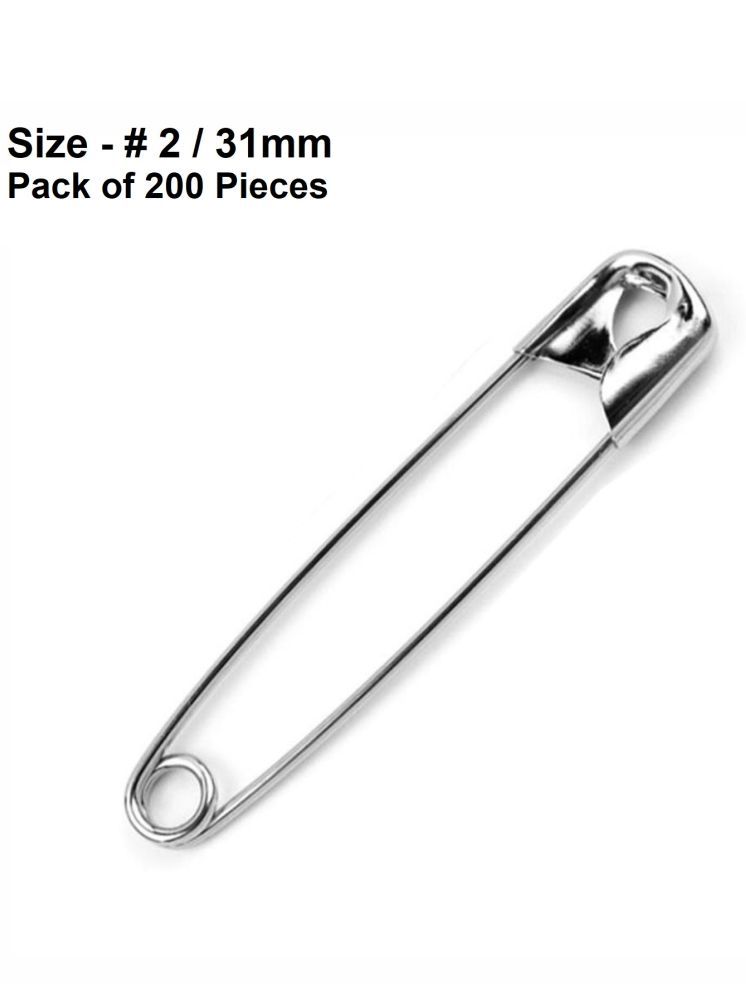     			Snapin Safety Pins - Made in Japan with Strong Nickel Plated Steel, Rust Resistant, Heavy Duty Variety Pack, Perfect for Clothes, Crafts, & Sewing, (200 Pins of Size # 2 / 31mm) - Pack of 200 Pieces