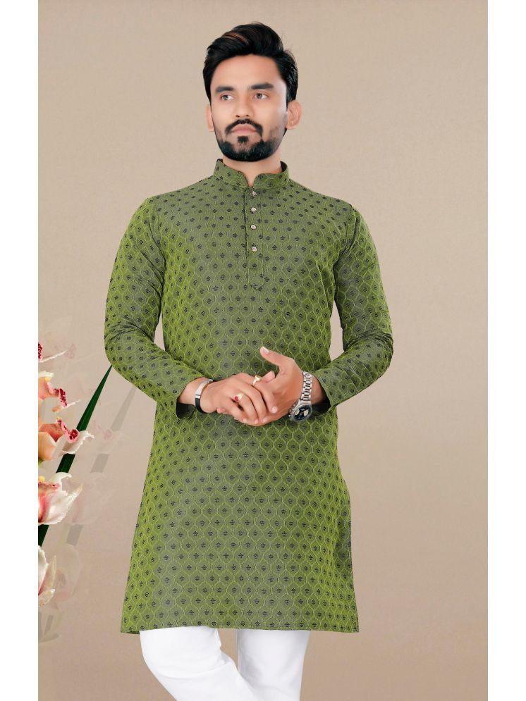     			YUG ART Olive Green Silk Men's Regular Kurta ( Pack of 1 )