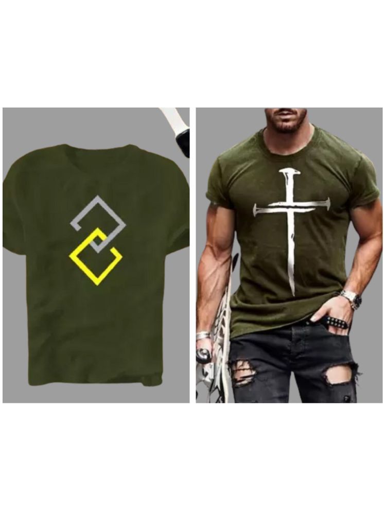     			attitude start of fashion Pack of 2 Polyester Regular Fit Men's T-Shirt ( Olive )