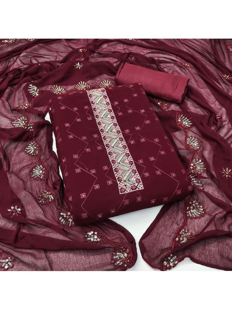     			A TO Z CART Unstitched Georgette Embroidered Dress Material - Maroon ( Pack of 1 )