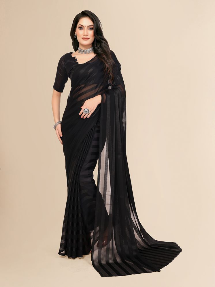     			ANAND SAREES Pack of 1 Satin Striped Saree With Blouse Piece ( Black )