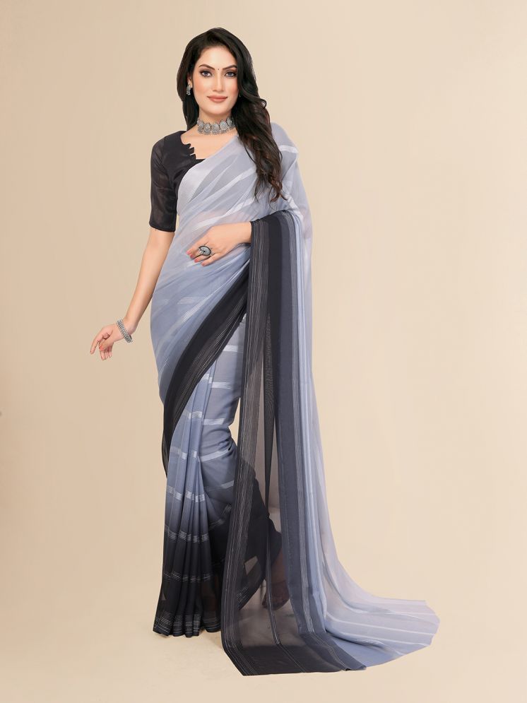     			ANAND SAREES Pack of 1 Satin Striped Saree With Blouse Piece ( Grey )