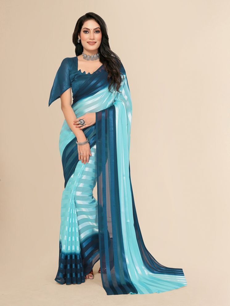     			ANAND SAREES Pack of 1 Satin Striped Saree With Blouse Piece ( Blue )