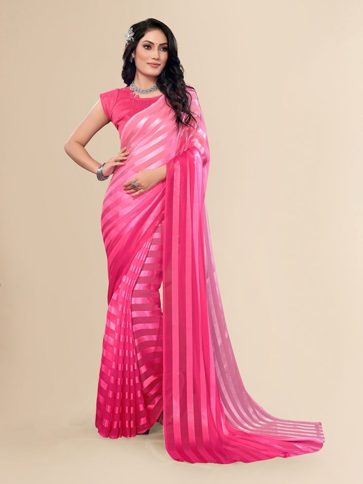     			ANAND SAREES Pack of 1 Satin Striped Saree With Blouse Piece ( Pink )