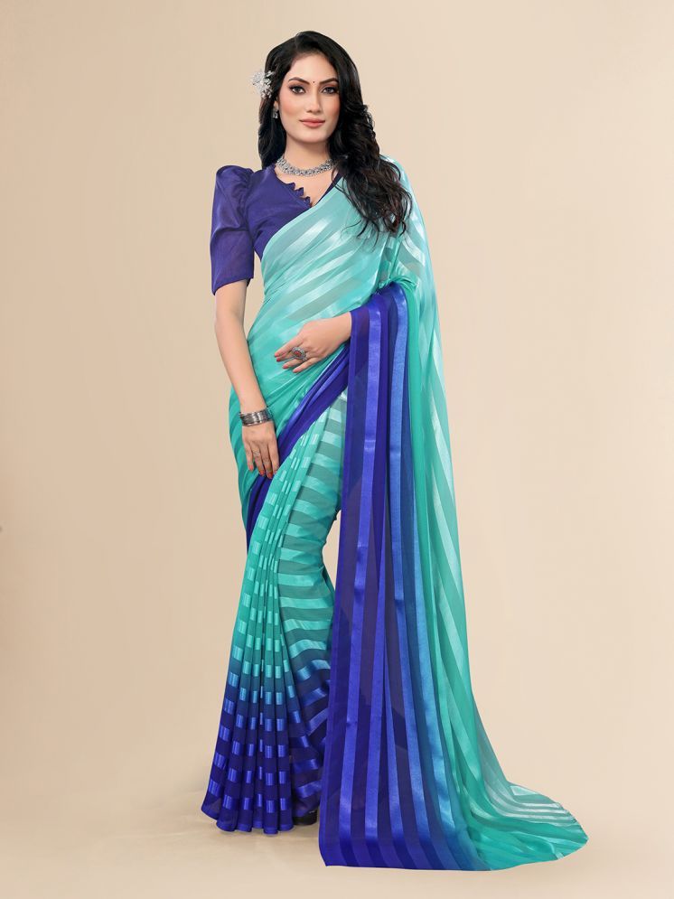     			ANAND SAREES Pack of 1 Satin Striped Saree With Blouse Piece ( Blue )