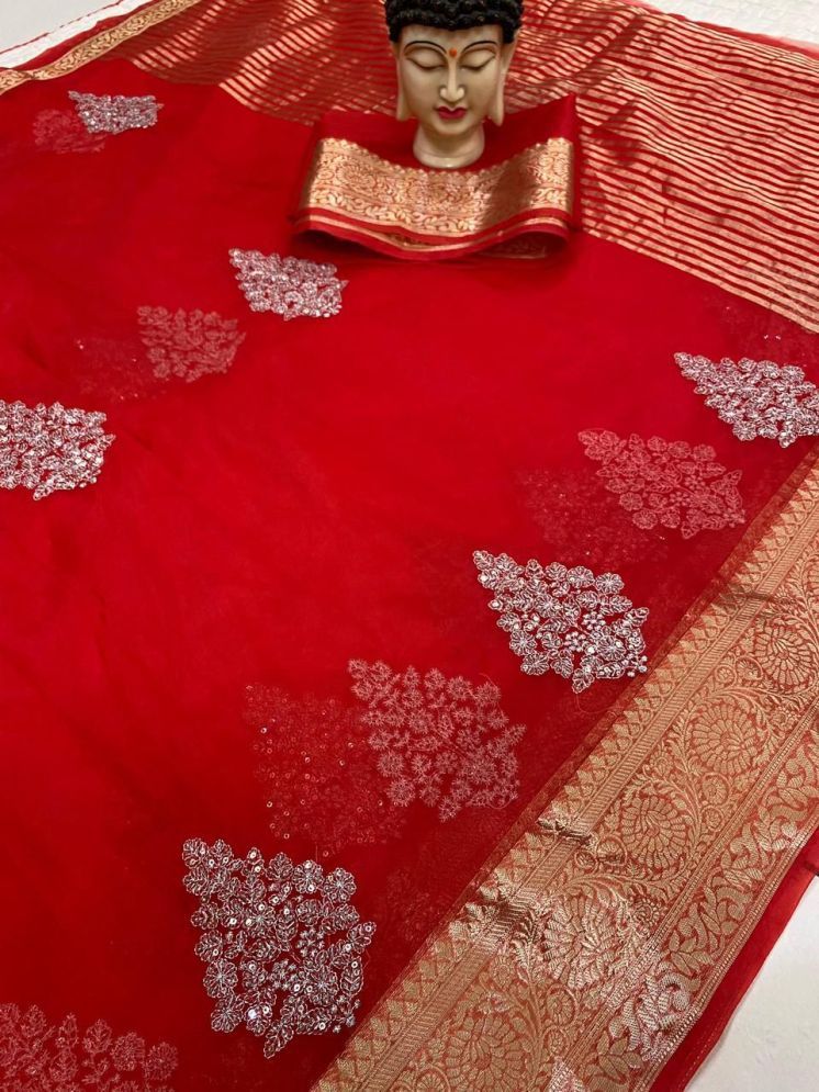     			AWRIYA Pack of 1 Organza Embellished Saree With Blouse Piece ( Red )