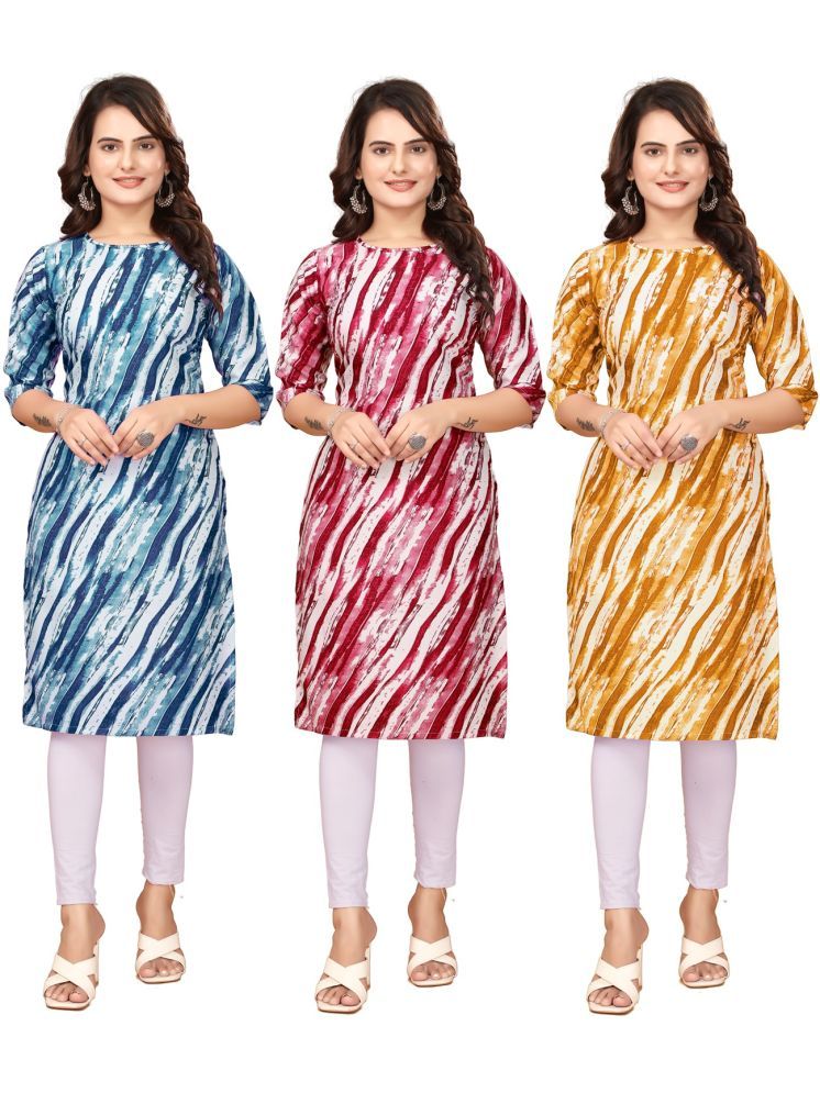     			DESIGNER DREAM Pack of 3 Crepe Printed Straight Women's Kurti - ( Blue,Purple,Green )