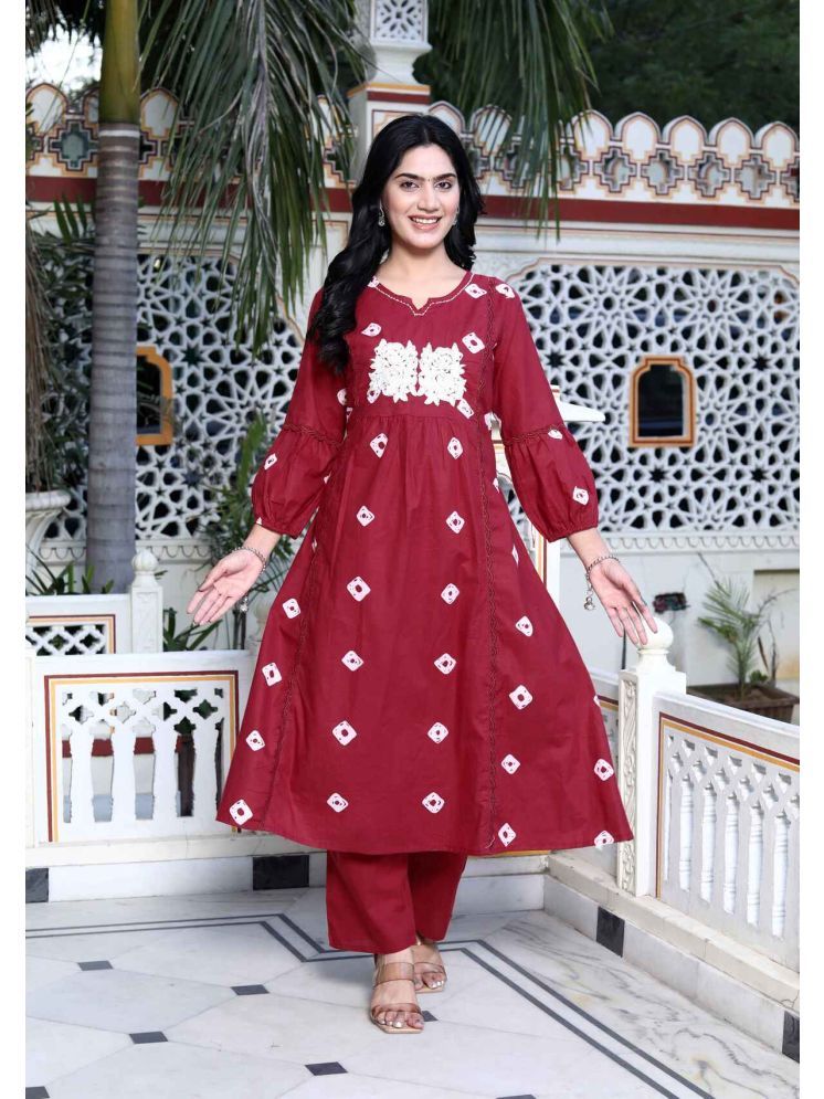     			Doriyaan Cotton Embroidered Kurti With Pants Women's Stitched Salwar Suit - Red ( Pack of 1 )