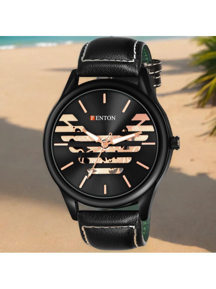     			Fenton Black Leather Analog Men's Watch