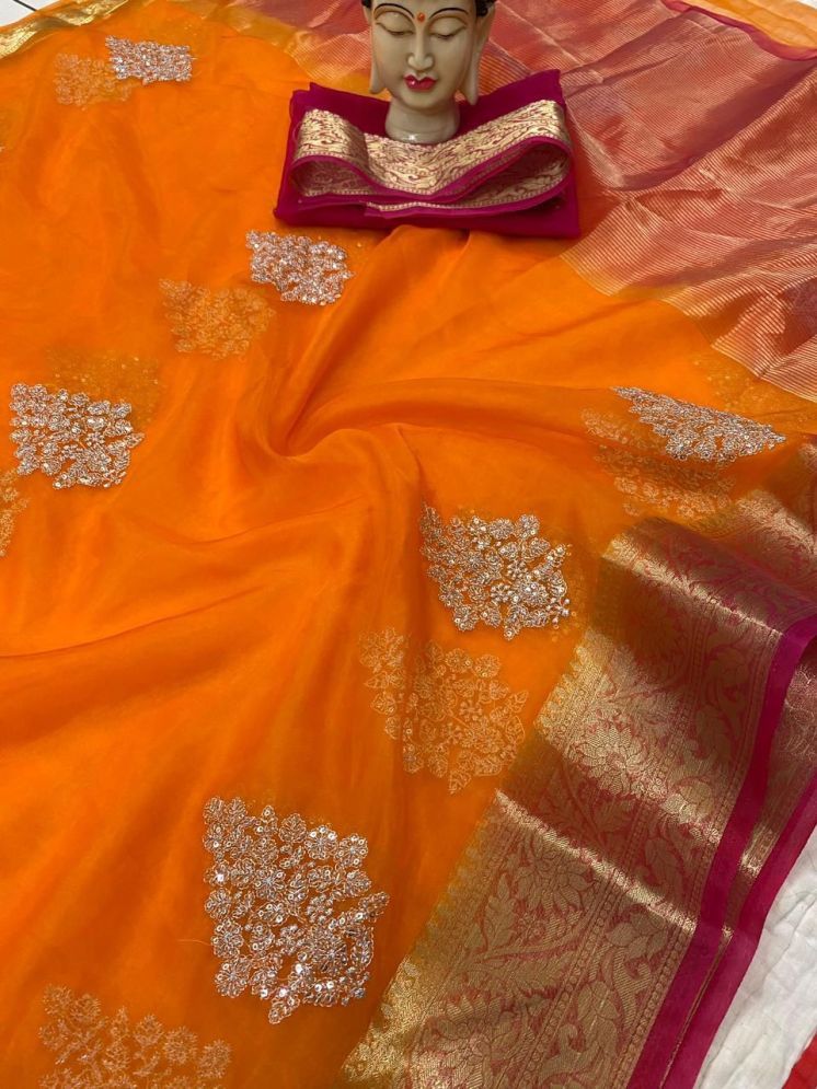     			JINAL & JINAL Pack of 1 Organza Embroidered Saree With Blouse Piece ( Orange )