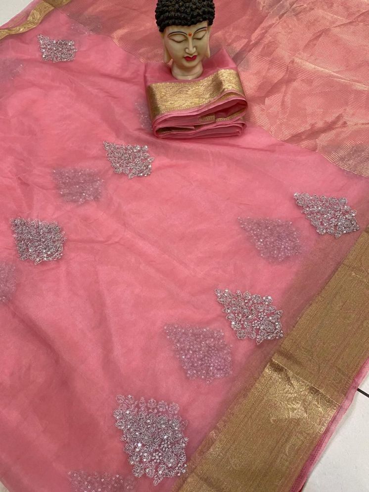     			JINAL & JINAL Pack of 1 Organza Embroidered Saree With Blouse Piece ( Peach )