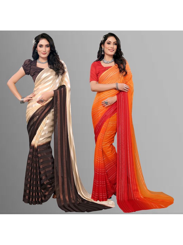     			Kashvi Sarees Pack of 2 Satin Striped Saree With Blouse Piece ( Multicolor )