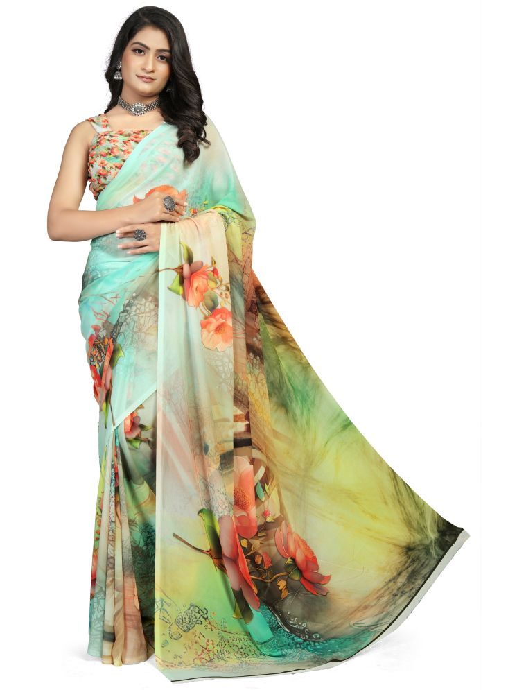     			MASTER CROWN Pack of 1 Chiffon Printed Saree With Blouse Piece ( Light Green )