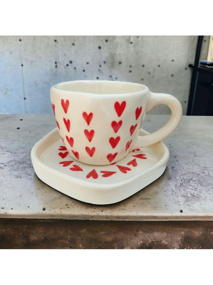     			Malaikah Red Heart Cup & Saucer Abstract Ceramic Tea Set 200 ml ( Pack of 1 )