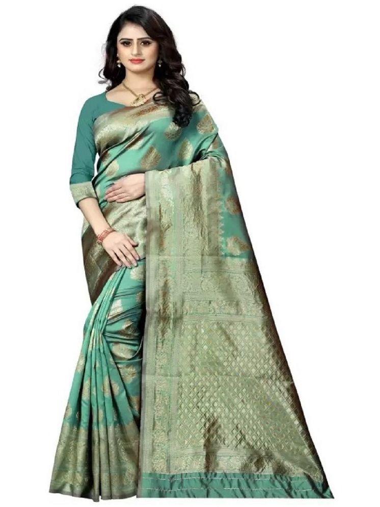     			Saadhvi Pack of 1 Silk Woven Saree With Blouse Piece ( Green )