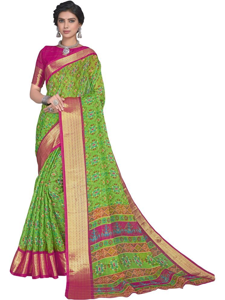     			Sariya Pack of 1 Organza Printed Saree With Blouse Piece ( Green )