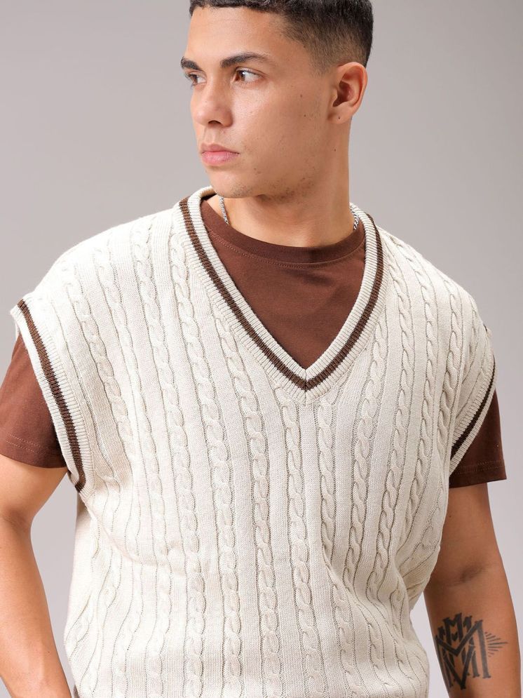     			The Indian Garage Co. Acrylic V-Neck Men's Sleeveless Pullover Sweater - White ( Pack of 1 )