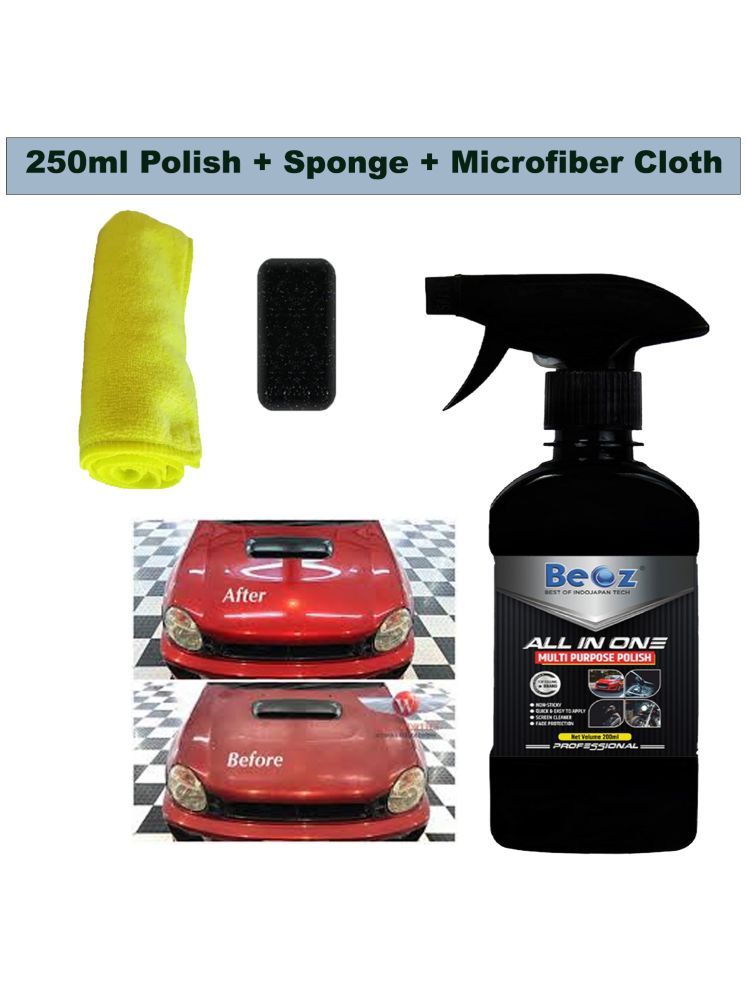     			BEOZ Bike Polish with microfiber and cleaning Sponge - 250 ml All In One Liquid Polish ,Car Polish , Dashboard Polish , Body Polish / Bike Polish , Interior Polish (250 ml)