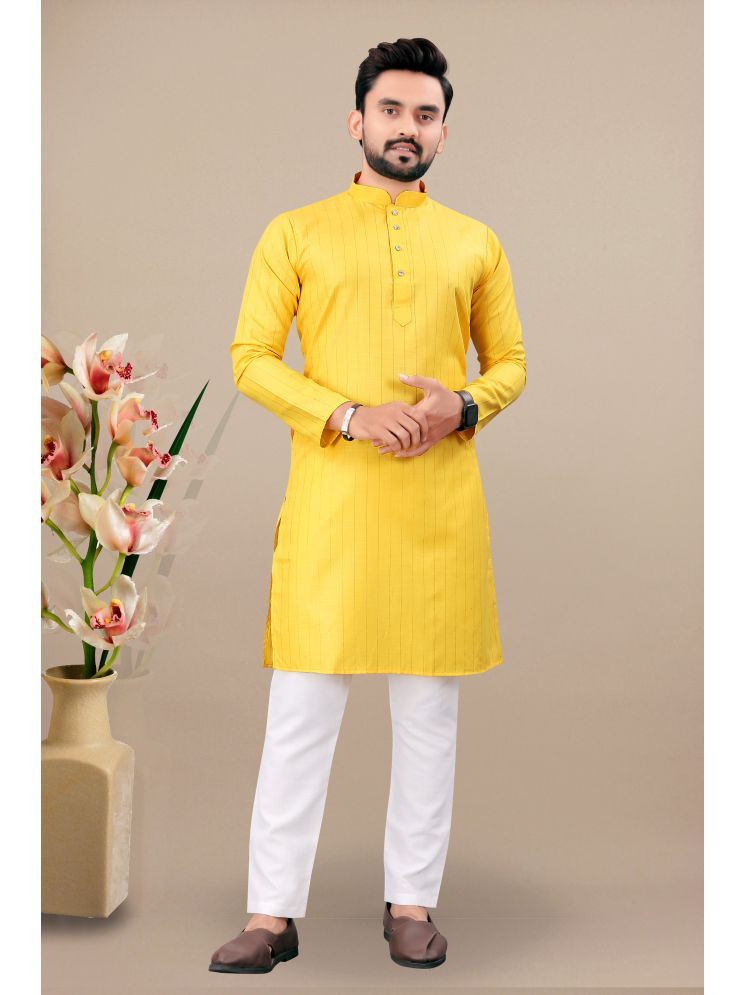     			YUG ART Yellow Cotton Blend Regular Fit Men's Kurta Pyjama Set ( Pack of 1 )