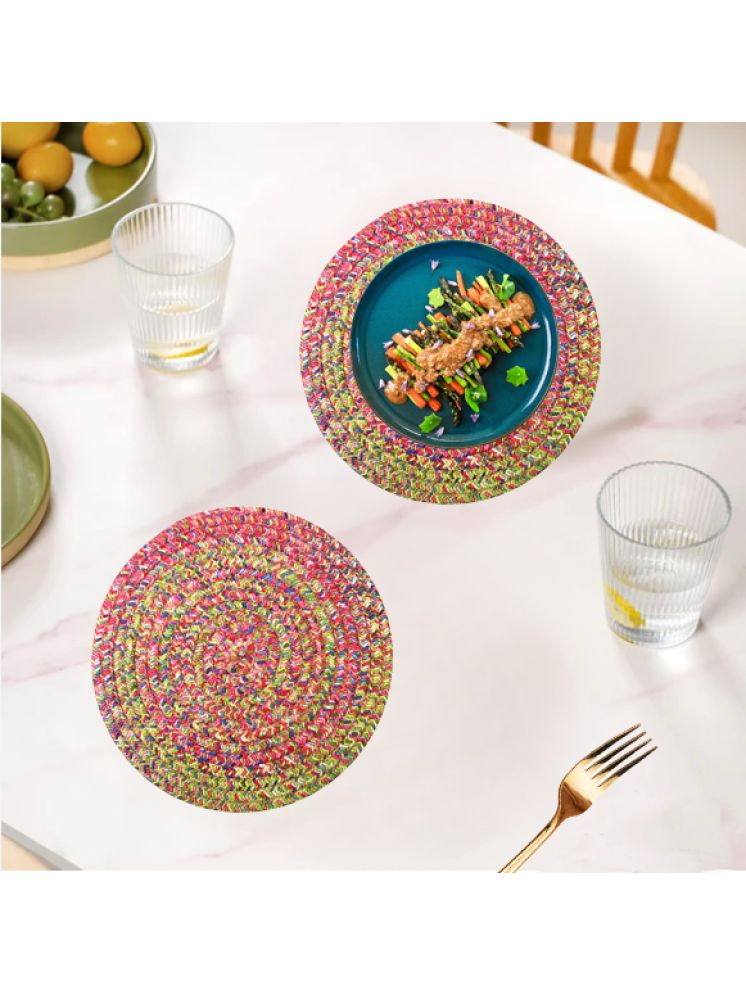     			LADLI JEE Polyester Abstract Round Table Mats ( 30 cm x 30 cm ) Pack of 2 - Red