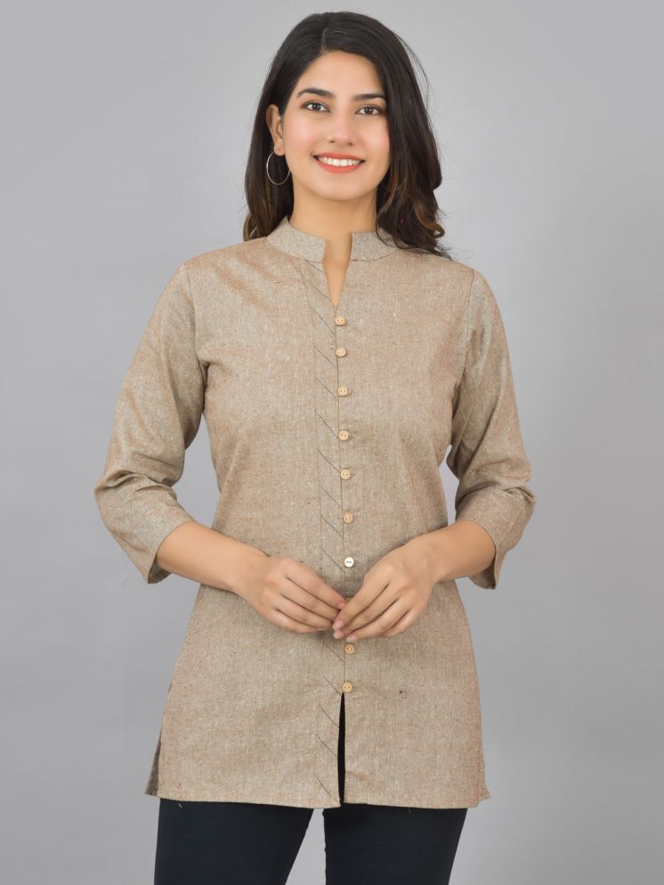     			QuaClo Pack of 1 Cotton Blend Solid Front Slit Women's Kurti - ( Brown )