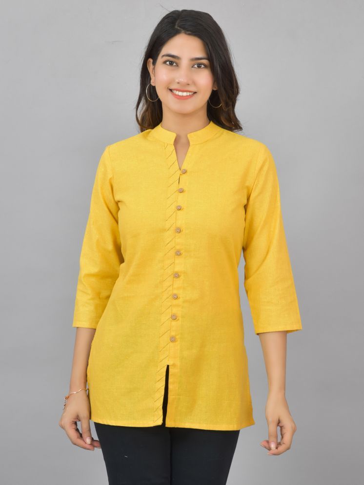     			QuaClo Pack of 1 Cotton Blend Solid Front Slit Women's Kurti - ( Yellow )