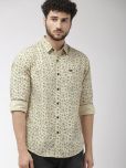 The Indian Garage Co Men Beige & Olive Green Slim Fit Printed Casual Shirt