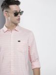 The Indian Garage Co Men Pink Slim Fit Horizontal Stripes Casual Cotton Shirt