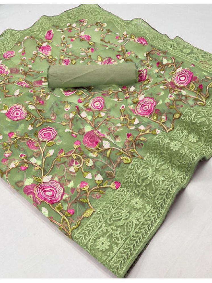     			A TO Z CART Pack of 1 Net Embroidered Saree With Blouse Piece ( LightGreen )