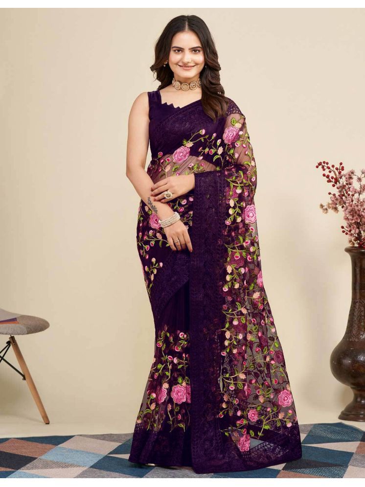     			Aika Pack of 1 Net Embroidered Saree With Blouse Piece ( Wine )