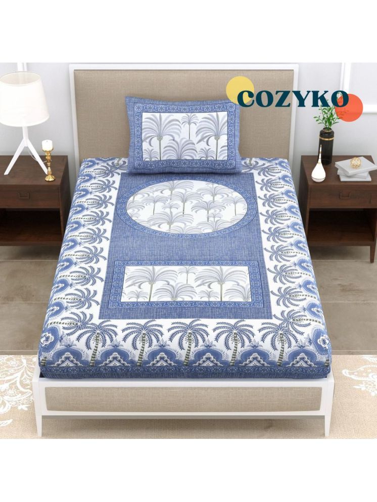     			COZYKO Cotton 1 Single Bedsheet with 1 Pillow Cover ( Blue )