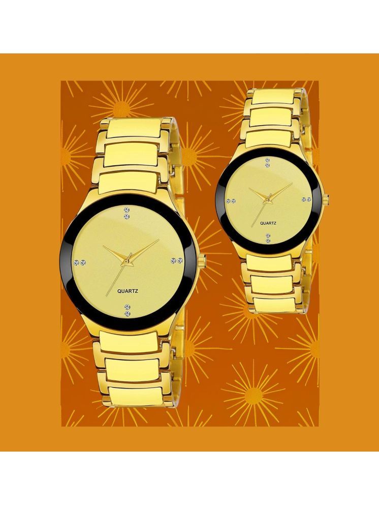     			Cosmic Gold PU Analog Couple's Watch