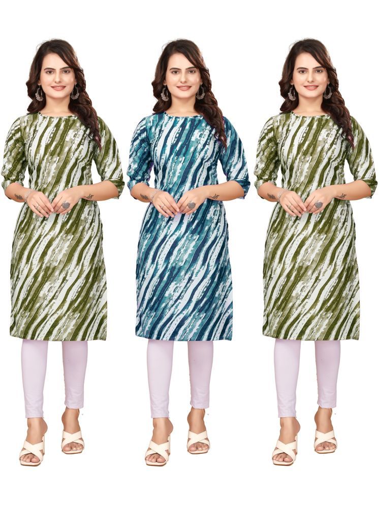     			DESIGNER DREAM Pack of 2 Crepe Printed Straight Women's Kurti - ( Green,Navy Blue,Grey )