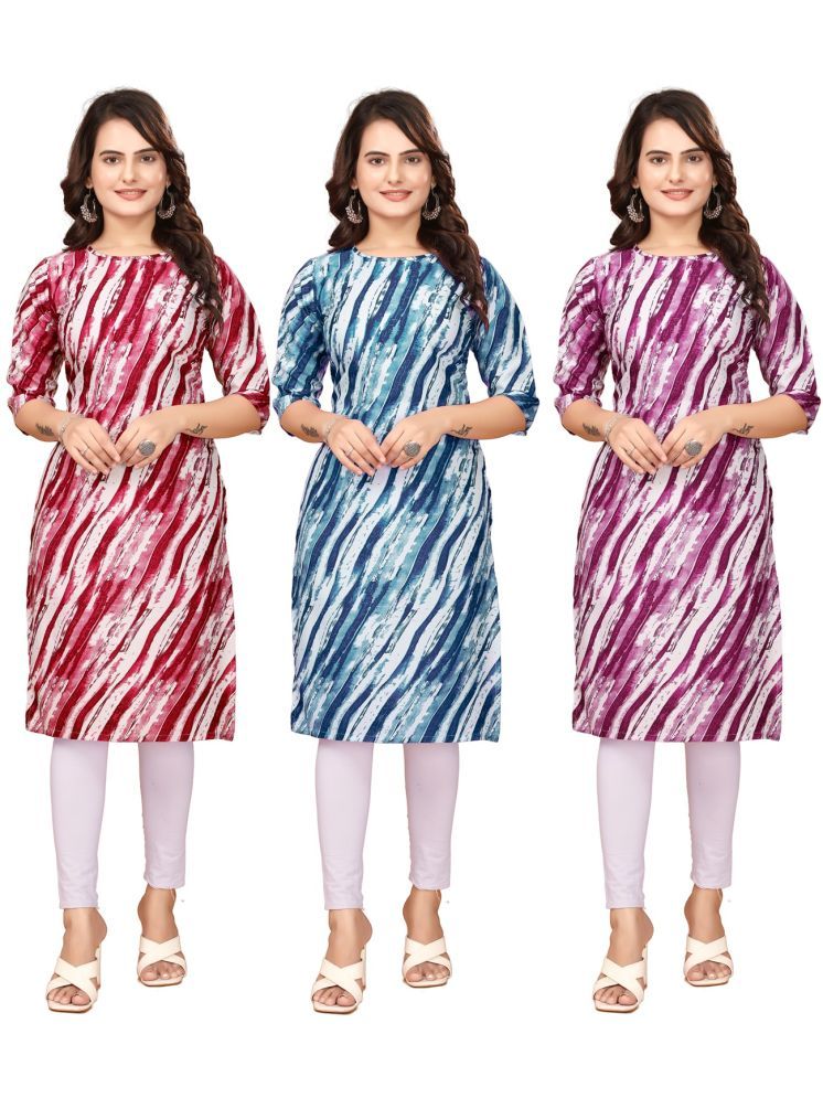     			DESIGNER DRTEAM Pack of 3 Crepe Printed Straight Women's Kurti - ( Red,Blue,Purple )