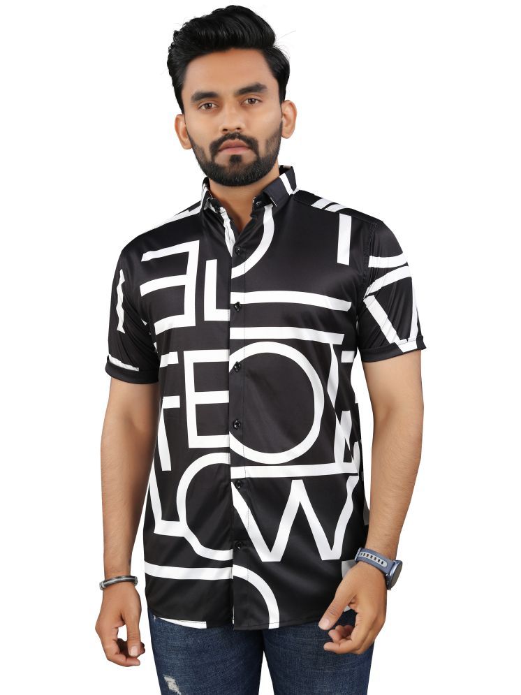     			Fashionfricks Elastane Regular Fit Printed Half Sleeves Men's Casual Shirt - Black ( Pack of 1 )