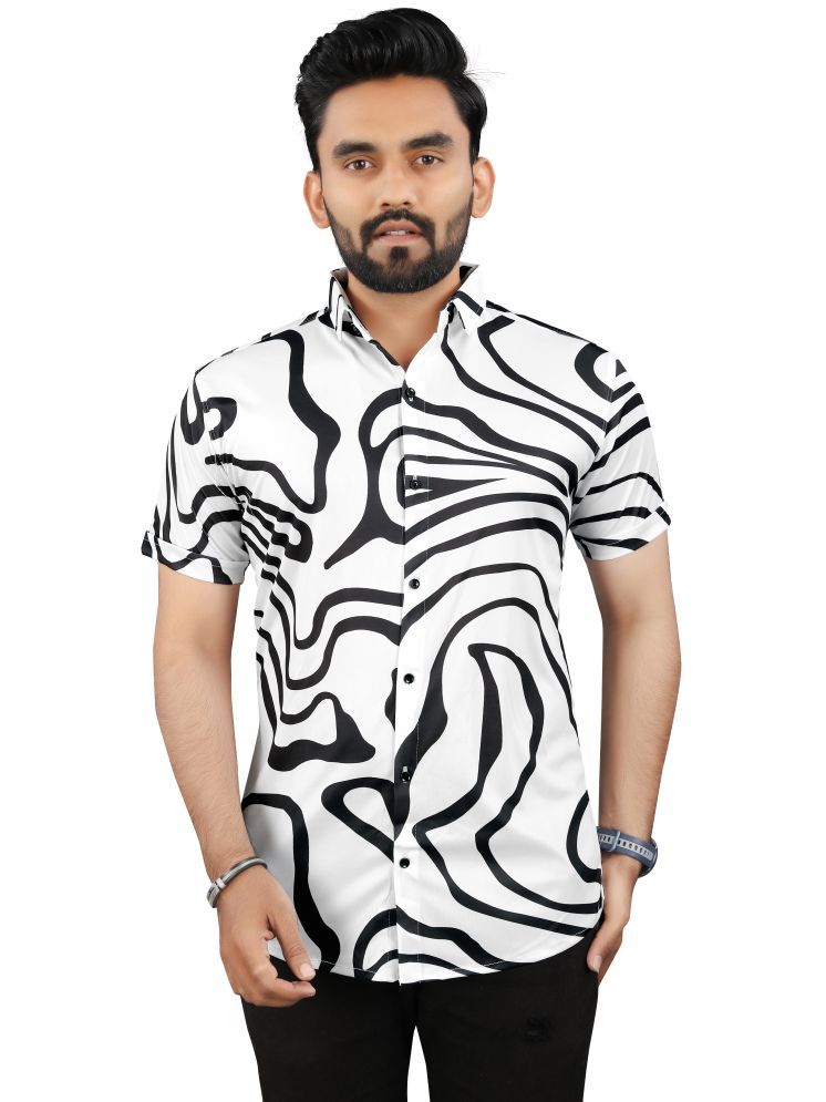     			Fashionfricks Elastane Regular Fit Printed Half Sleeves Men's Casual Shirt - White ( Pack of 1 )