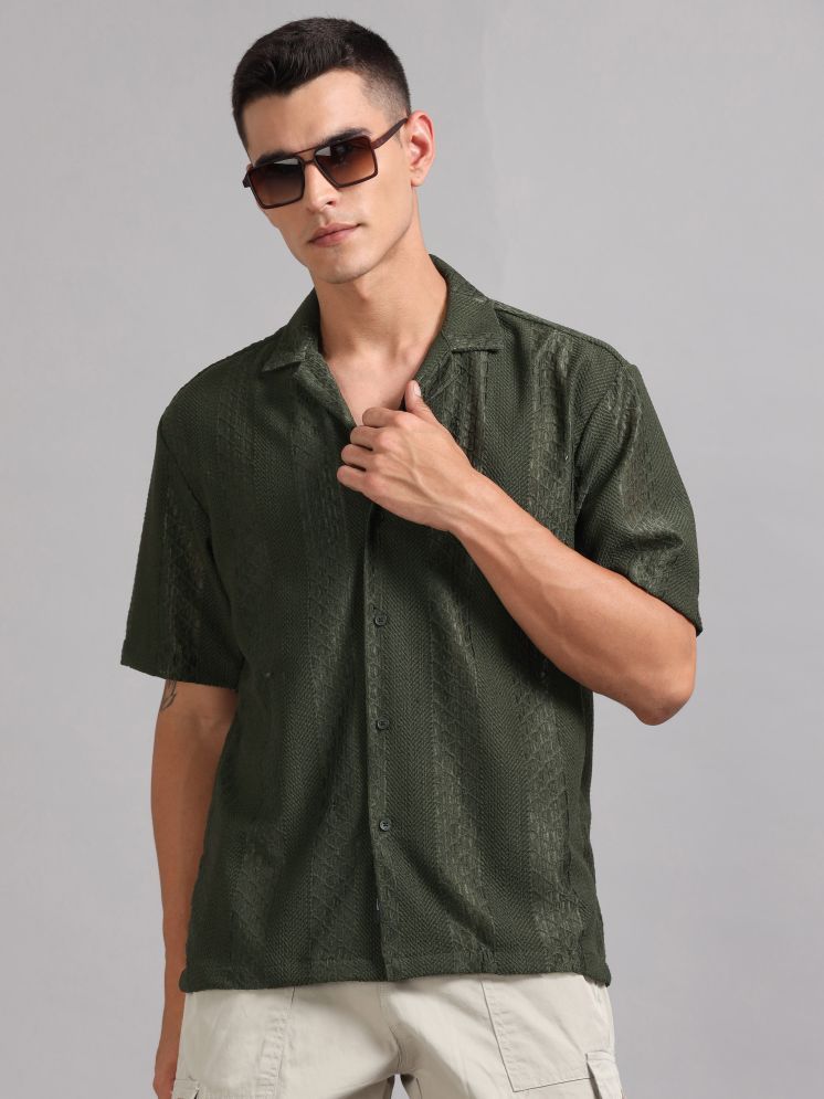     			Paul Street Polyester Oversized Fit Self Design Half Sleeves Men's Casual Shirt - Olive ( Pack of 1 )