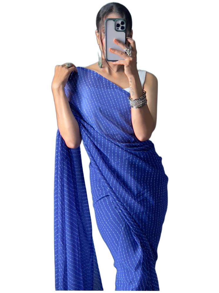     			Sidhidata Pack of 1 Georgette Printed Saree With Blouse Piece ( Blue )