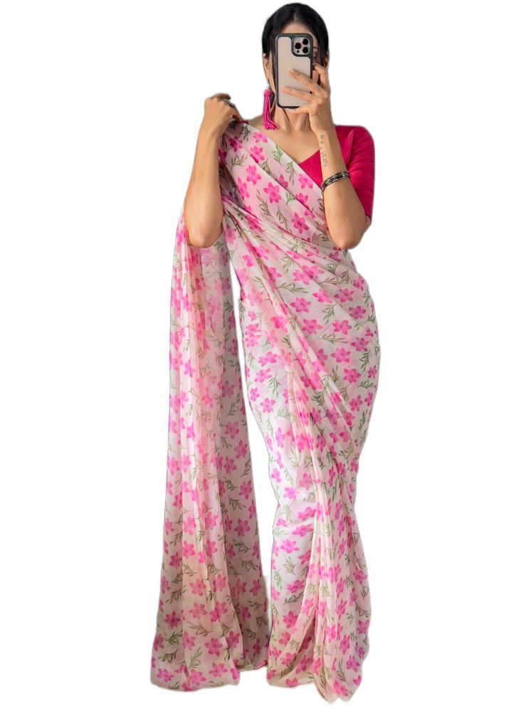     			Sidhidata Pack of 1 Georgette Printed Saree With Blouse Piece ( Cream )